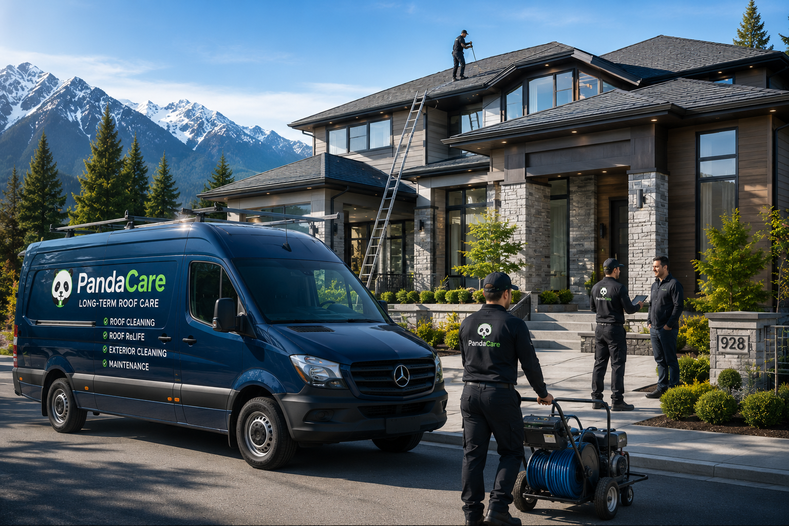 PandaCare team preparing professional roof and exterior care service