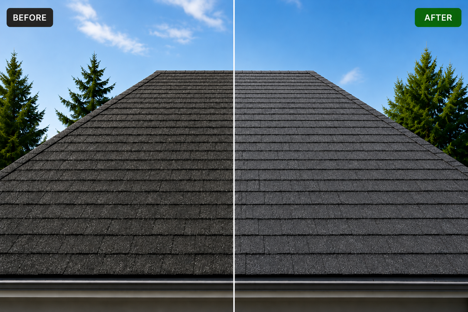 Asphalt roof before and after Roof ReLife