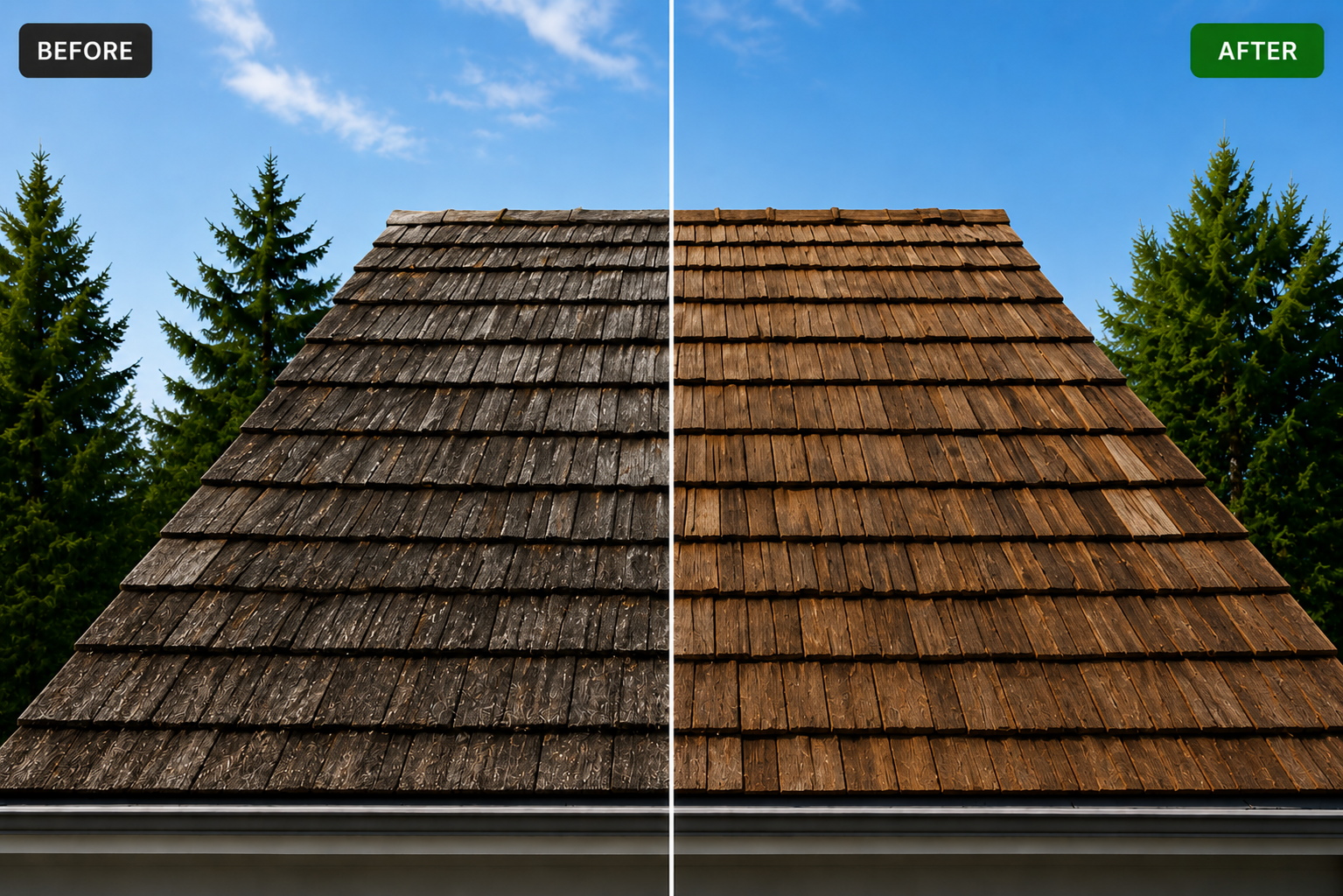 Cedar roof before and after Roof ReLife